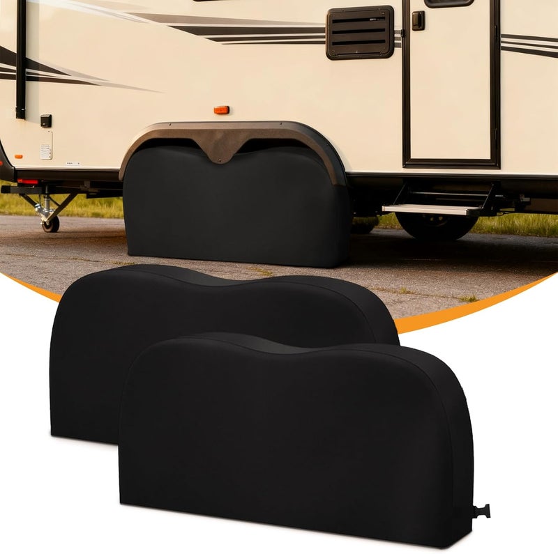 Jusen RV Tire Covers, Dual Axle Wheel Cover (2 Pack) Fits 27"-30" Diameter Tires,Waterproof Anti-UV 420D Oxford Black Dual Tire Covers RV Accessories for Truck/Trailer - Image 2